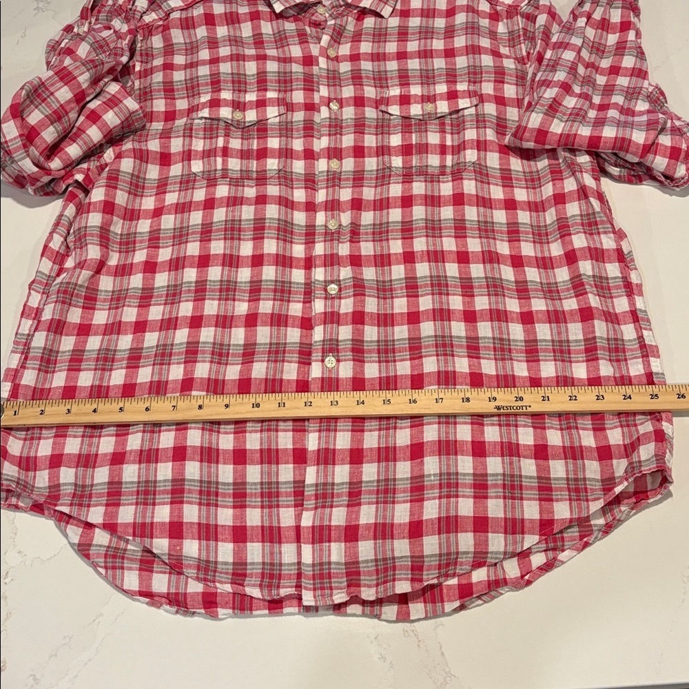 Brooks Brothers Linen Red and White Checkered Military Shirt Size XL - Picture 10 of 11